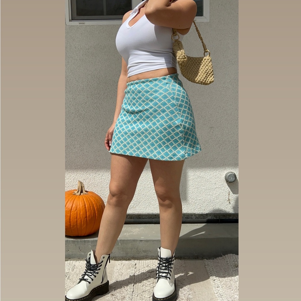 Vintage Zara Trafaluc Knitted Baby Blue Mini Skirt